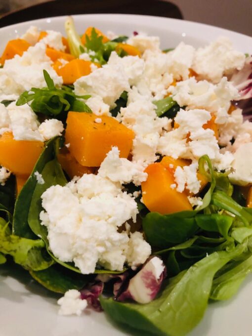 Roast squash, cheese and rocket salad